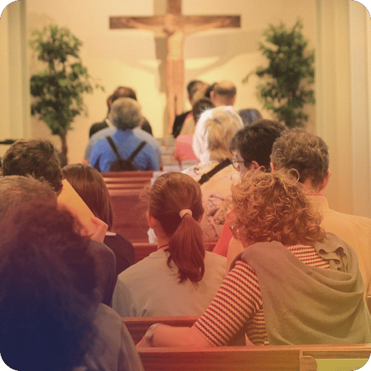 chapel with people praying